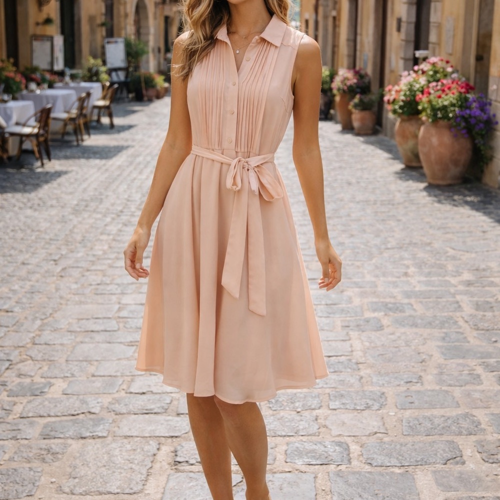 Classic Peach Sleeveless Dress